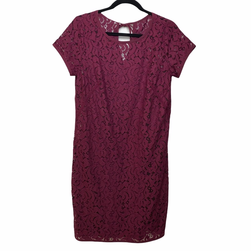 Ann Taylor LOFT Burgundy Slip Lace Overlay Dress 8